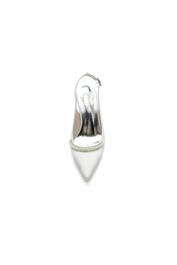 Pearl Embellished Peep Toe Slingback High Heels - KissProm