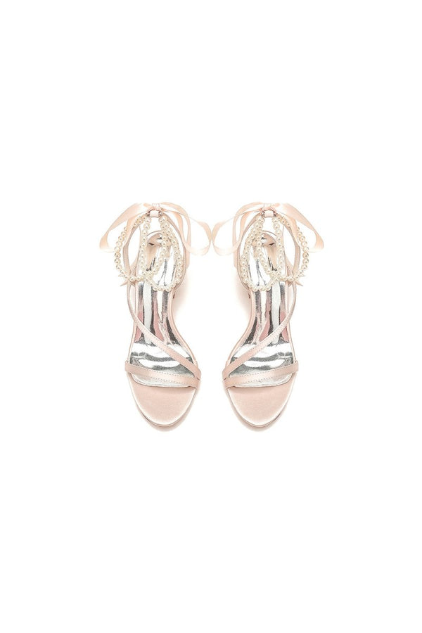 Pearl Open Toe Ankle Strap High Heels - KissProm