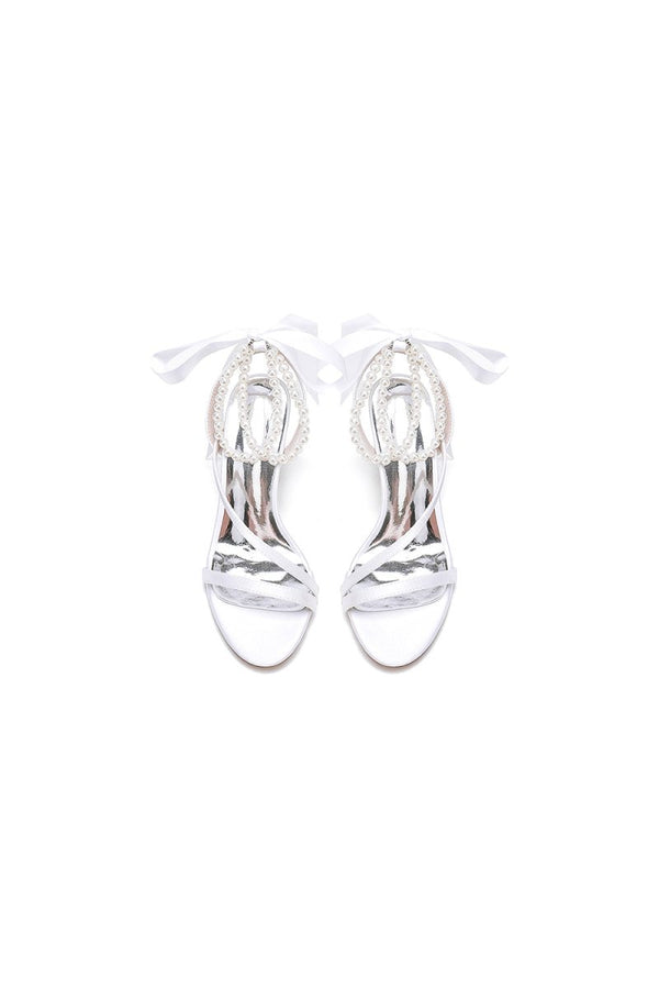 Pearl Open Toe Ankle Strap High Heels - KissProm