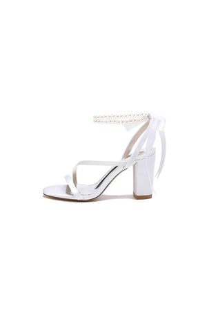 Pearl Open Toe Ankle Strap High Heels - KissProm