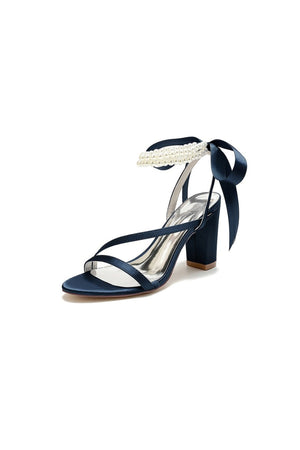 Pearl Open Toe Ankle Strap High Heels - KissProm