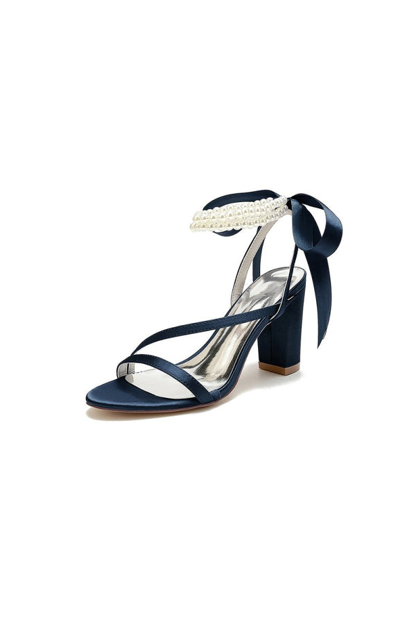 Pearl Open Toe Ankle Strap High Heels - KissProm