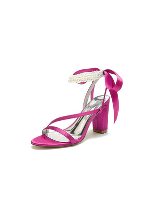 Pearl Open Toe Ankle Strap High Heels - KissProm