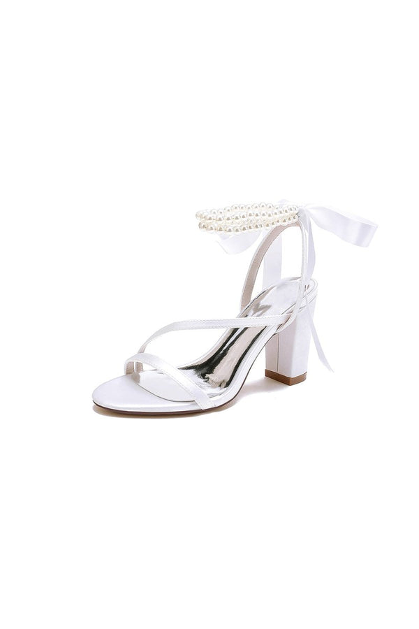 Pearl Open Toe Ankle Strap High Heels - KissProm