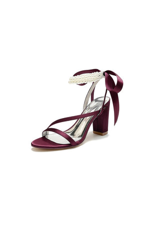 Pearl Open Toe Ankle Strap High Heels - KissProm