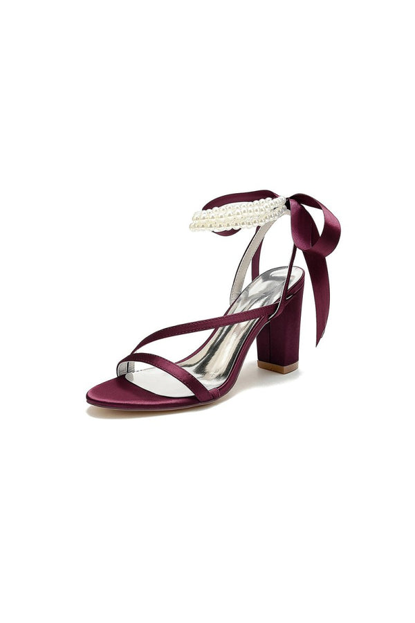 Pearl Open Toe Ankle Strap High Heels - KissProm