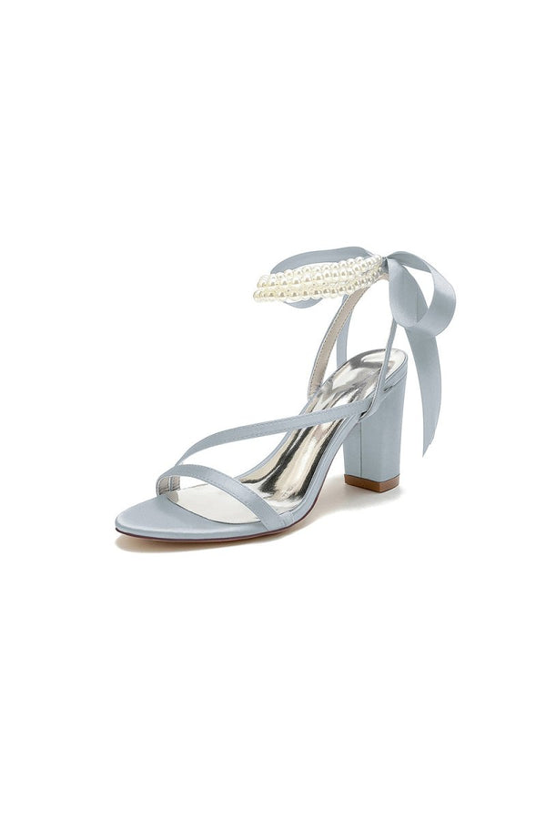Pearl Open Toe Ankle Strap High Heels - KissProm