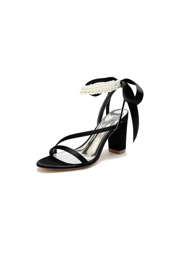 Pearl Open Toe Ankle Strap High Heels - KissProm
