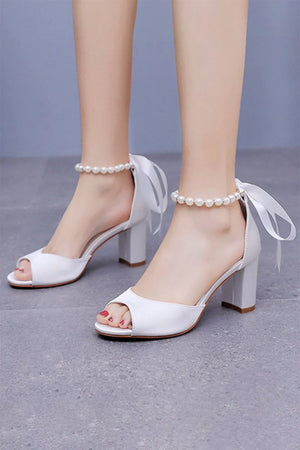 Peep Toe Chunky Heel Sandals with Buckle Straps - KissProm