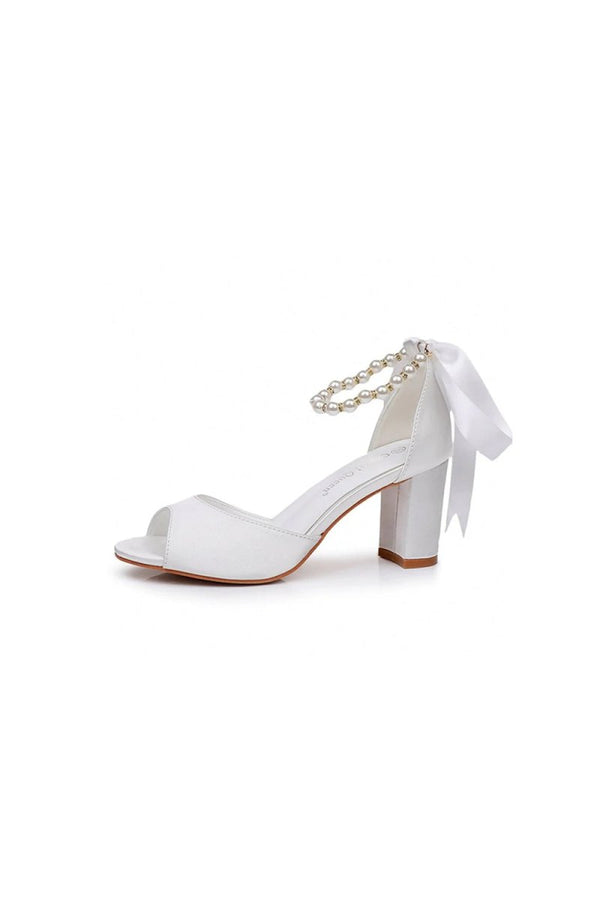 Peep Toe Chunky Heel Sandals with Buckle Straps - KissProm