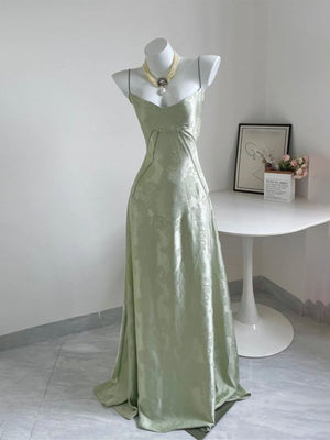 Sage Mermaid Satin Spaghetti Straps Long Prom Dresses – Prom Dresses by KissProm | Available at KissProm