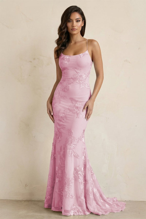 Sky Blue Spaghetti Straps Mermaid Tulle Long Prom Dresses With Appliques – Prom Dress by KissProm | Available at KissProm