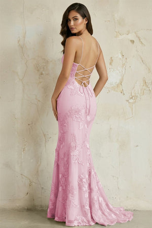 Sky Blue Spaghetti Straps Mermaid Tulle Long Prom Dresses With Appliques – Prom Dress by KissProm | Available at KissProm