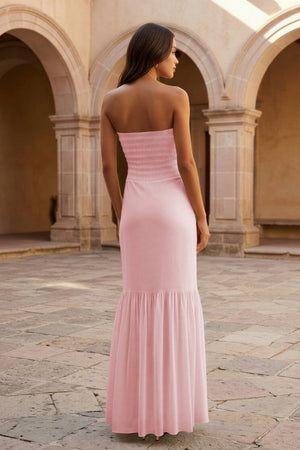 Yellow Strapless Sheath Chiffon Long Prom Dresses With Ruffles – Prom Dress by KissProm | Available at KissProm