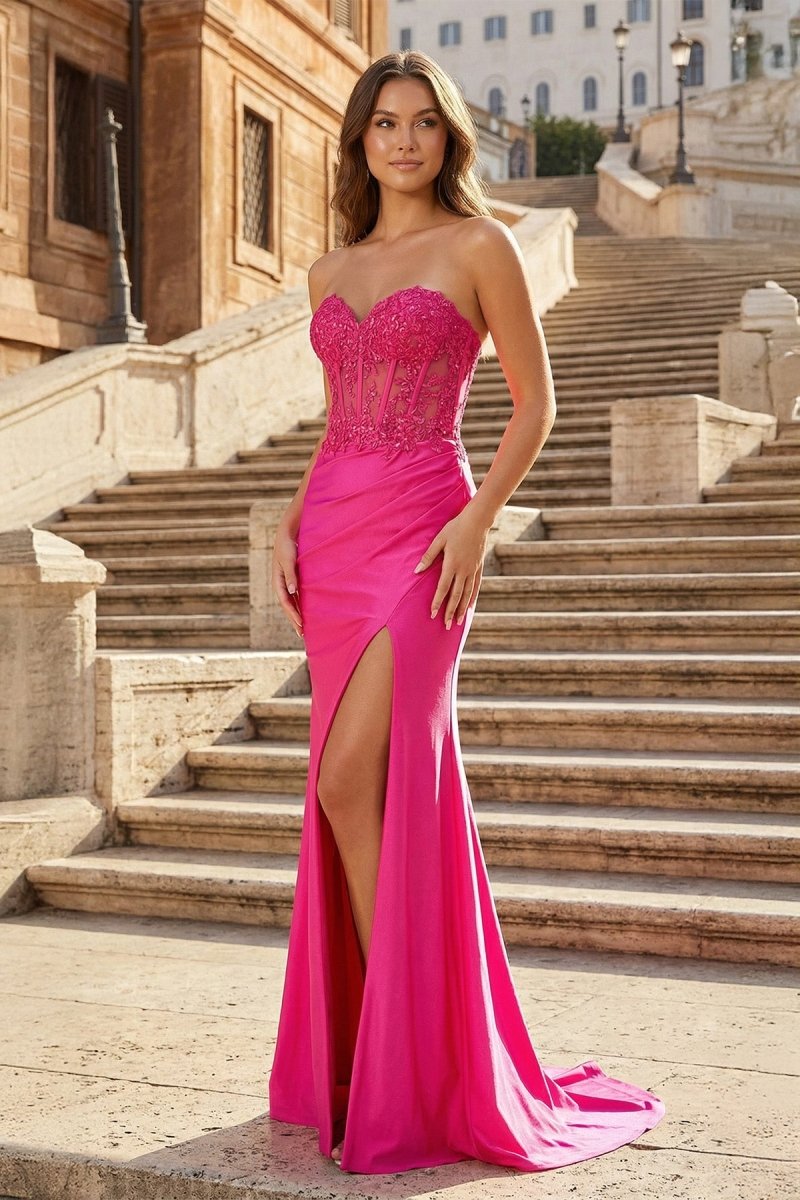 Sheath Strapless Sweetheart Long Prom Dress with Slit – Prom Dress by KissProm | Available at KissProm
