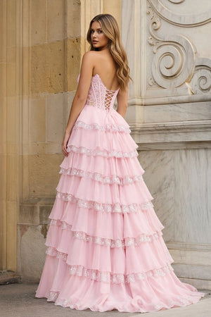 Sky Blue Sweetheart A Line Sequined Lace Ruffled Long Prom Dresses With Appliques – Prom Dress by KissProm | Available at KissProm