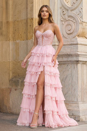 Sky Blue Sweetheart A Line Sequined Lace Ruffled Long Prom Dresses With Appliques – Prom Dress by KissProm | Available at KissProm