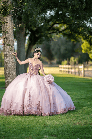Erika | Pink Sweetheart Neckline Quinceanera Ball Gown Dress Picture by @pksphotoart
