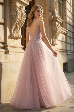 Pink Tulle Long A-Line Prom Dress, Pink Spaghetti Formal Dress with Beaded – Prom Dress by KissProm | Available at KissProm