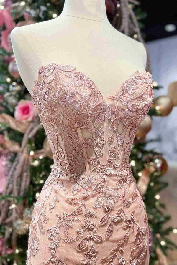 Mermaid Strapless Corset Lace Prom Dress with Slit – Prom Dress by KissProm | Available at KissProm