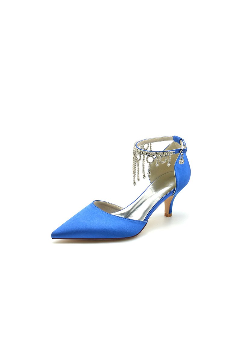 Pointed Toe Ankle Strap Party Shoes with Rhinestone - KissProm