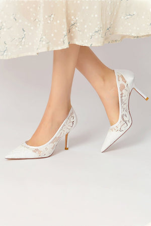 Pointed Toe Bridal Heels with Lace - KissProm