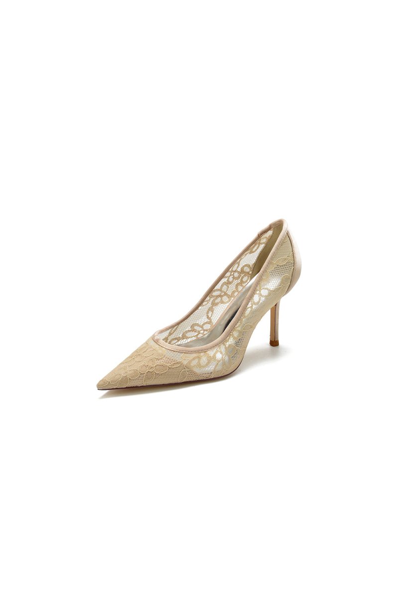 Pointed Toe Bridal Heels with Lace - KissProm