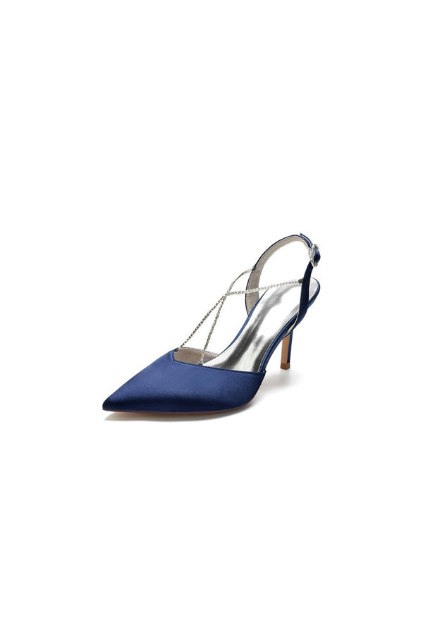 Pointed Toe Crystal Ankle Strap Stiletto Heels - KissProm