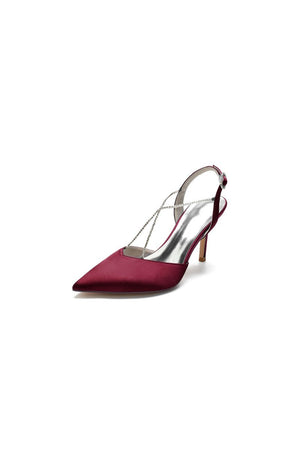 Pointed Toe Crystal Ankle Strap Stiletto Heels - KissProm