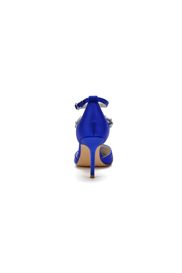 Pointed Toe Crystal Buckle Strap High Heels - KissProm