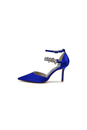 Pointed Toe Crystal Buckle Strap High Heels - KissProm