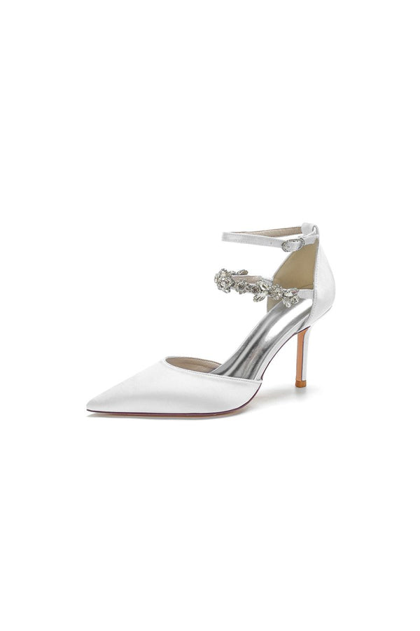 Pointed Toe Crystal Buckle Strap High Heels - KissProm