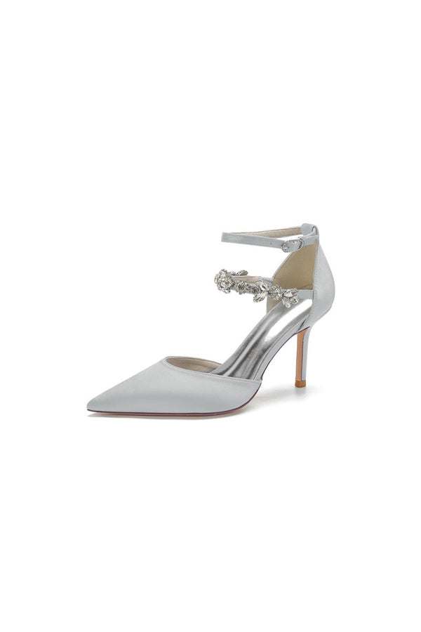 Pointed Toe Crystal Buckle Strap High Heels - KissProm