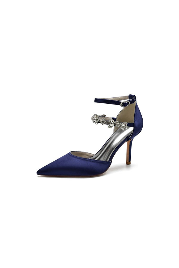 Pointed Toe Crystal Buckle Strap High Heels - KissProm