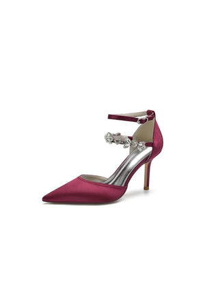 Pointed Toe Crystal Buckle Strap High Heels - KissProm