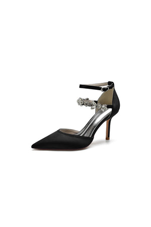 Pointed Toe Crystal Buckle Strap High Heels - KissProm