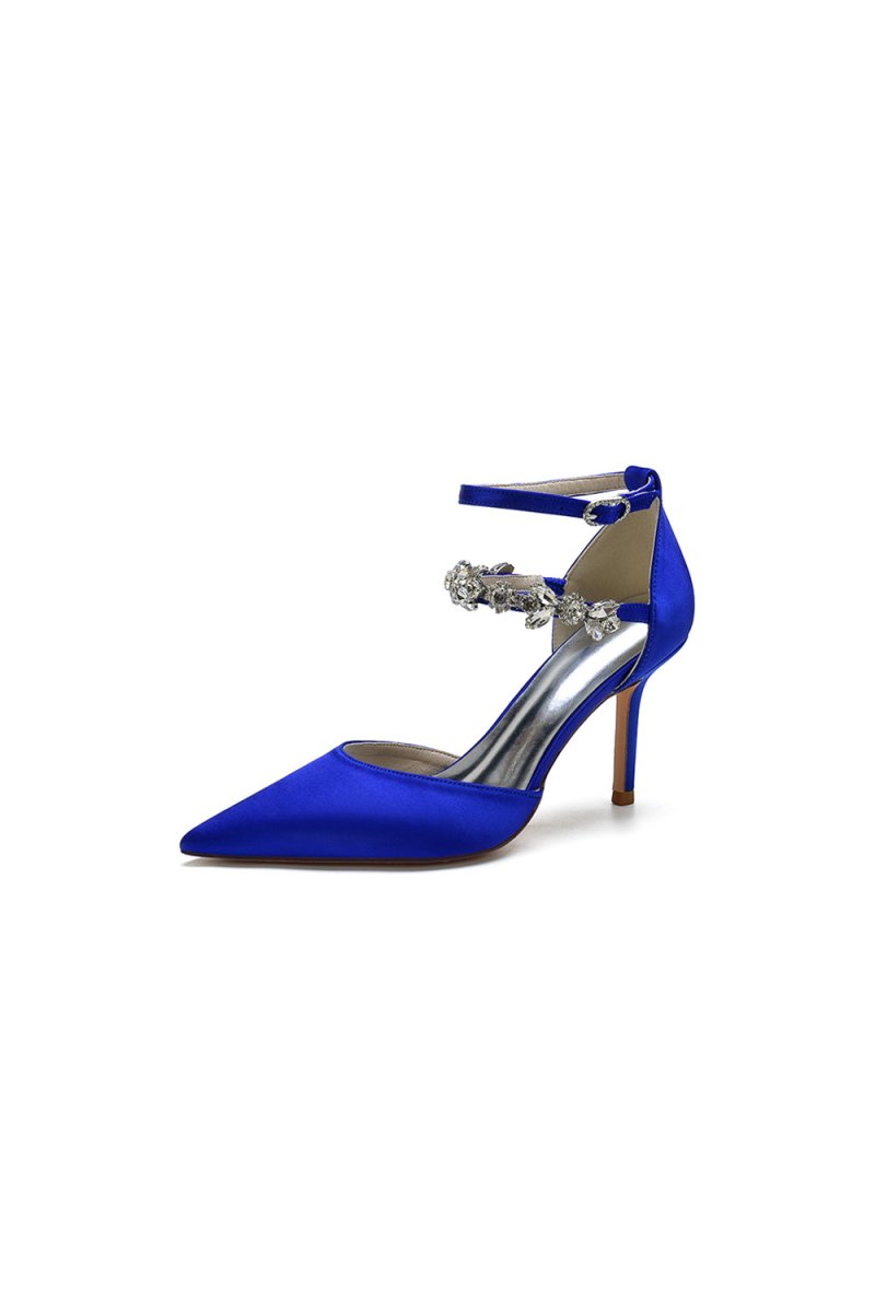 Pointed Toe Crystal Buckle Strap High Heels - KissProm