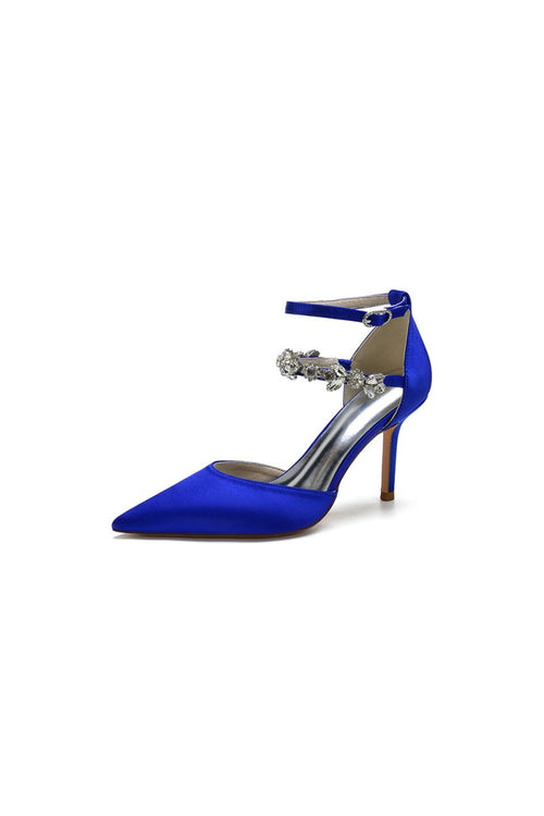 Pointed Toe Crystal Buckle Strap High Heels - KissProm