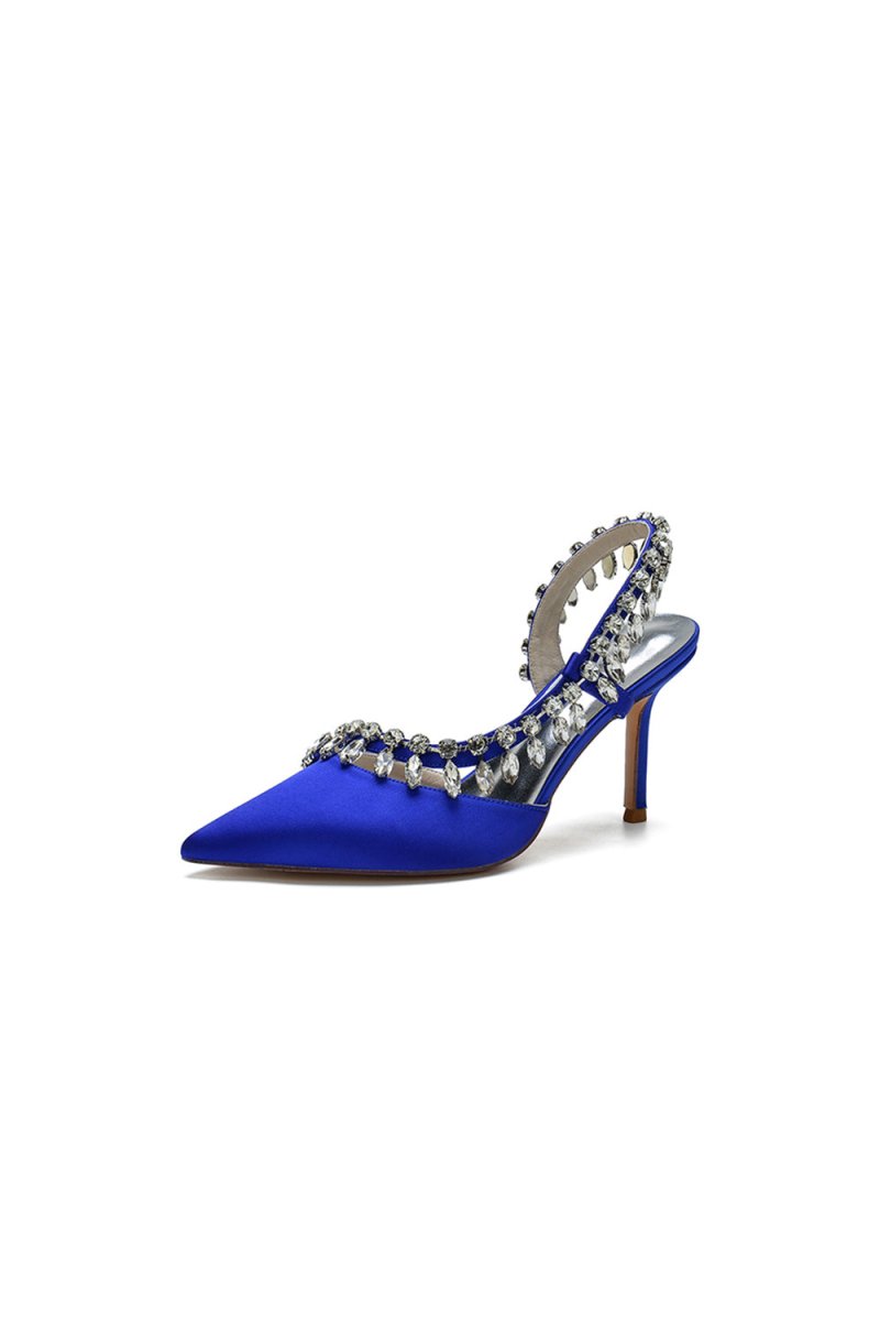 Pointed Toe Heels With Crystal Slingback Strap - KissProm