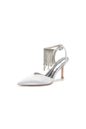 Pointed Toe Crystal Tassel Strap Heels - KissProm