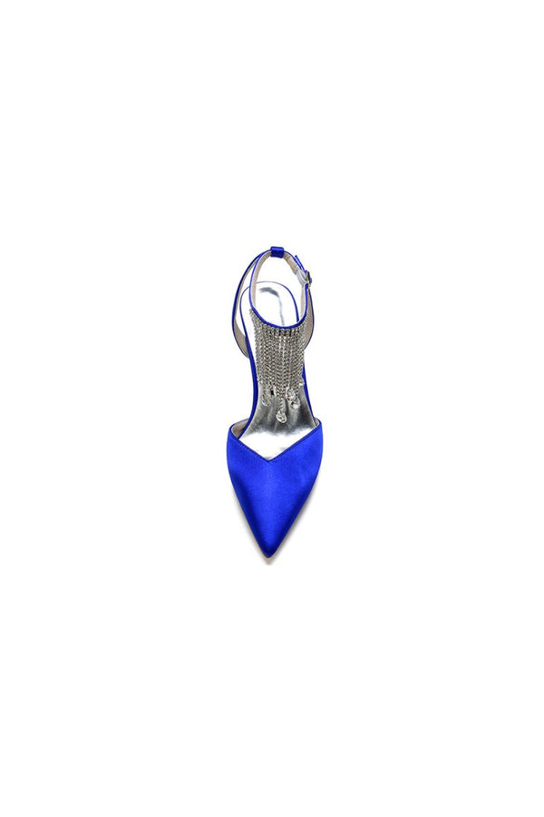 Pointed Toe Crystal Tassel Strap Heels - KissProm