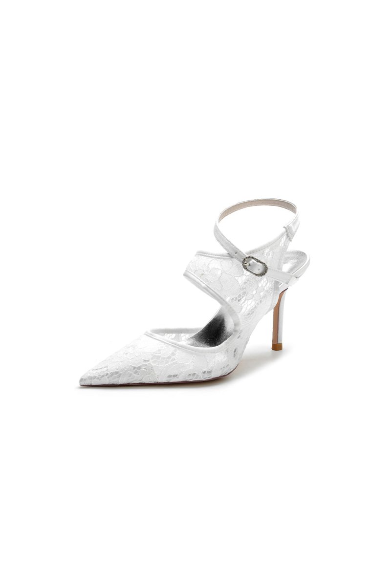 White Bridal Heels with Lace Appliques - KissProm