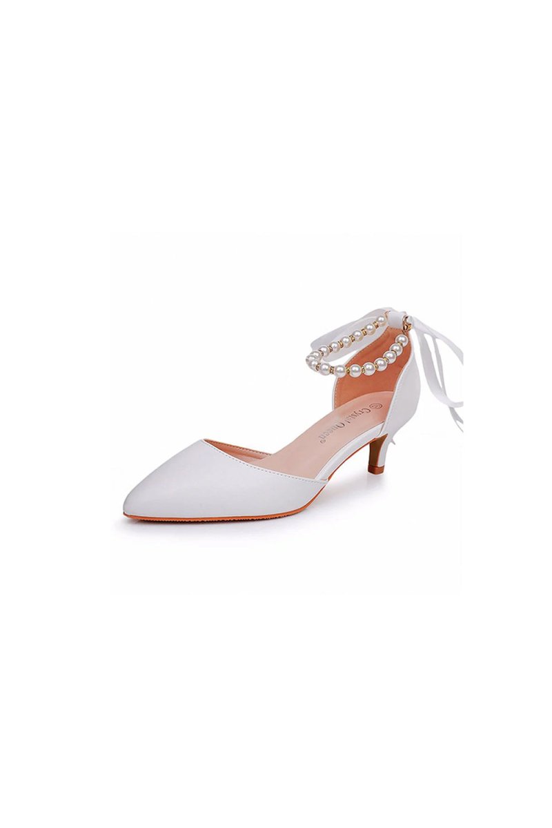 Pointed Toe Kitten Heels Ankle - Strap Wedding Shoes - KissProm