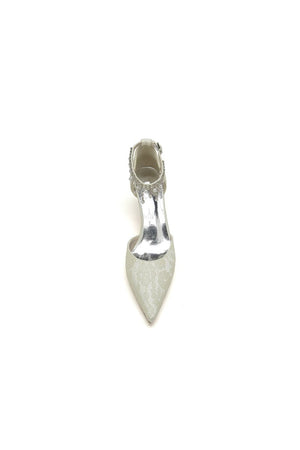 Pointed Toe Pearl Chain Strap High Heels - KissProm