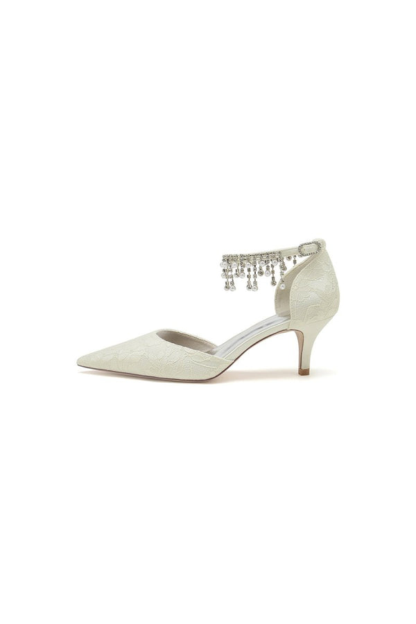 Pointed Toe Pearl Chain Strap High Heels - KissProm