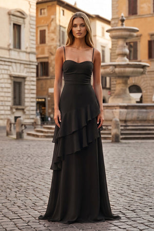 Red Sheath Spaghetti Straps Chiffon Long Prom Dresses with Ruffles – Prom Dresses by KissProm | Available at KissProm