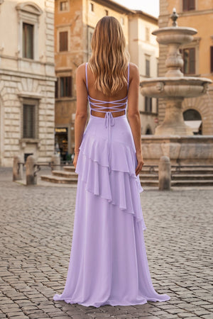 Red Sheath Spaghetti Straps Chiffon Long Prom Dresses with Ruffles – Prom Dresses by KissProm | Available at KissProm