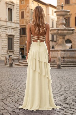 Red Sheath Spaghetti Straps Chiffon Long Prom Dresses with Ruffles – Prom Dresses by KissProm | Available at KissProm