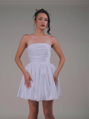 Ivory - A Line Satin Strapless Puffed Sleeves Short Homecoming Dresses
