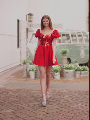 Galatea | A-Line Short Red Cut-Glass Sweetheartg Dress